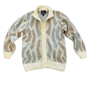 Vintage Patterned Knitted Cardigan Abstract‎ Oversized Chunky Large Sweater Gpa